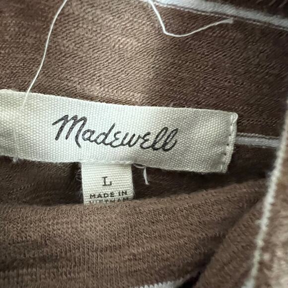 Madewell Women's Large Brown with White Stripes Boxy Long Sleeve Turtleneck Top - Picture 4 of 6